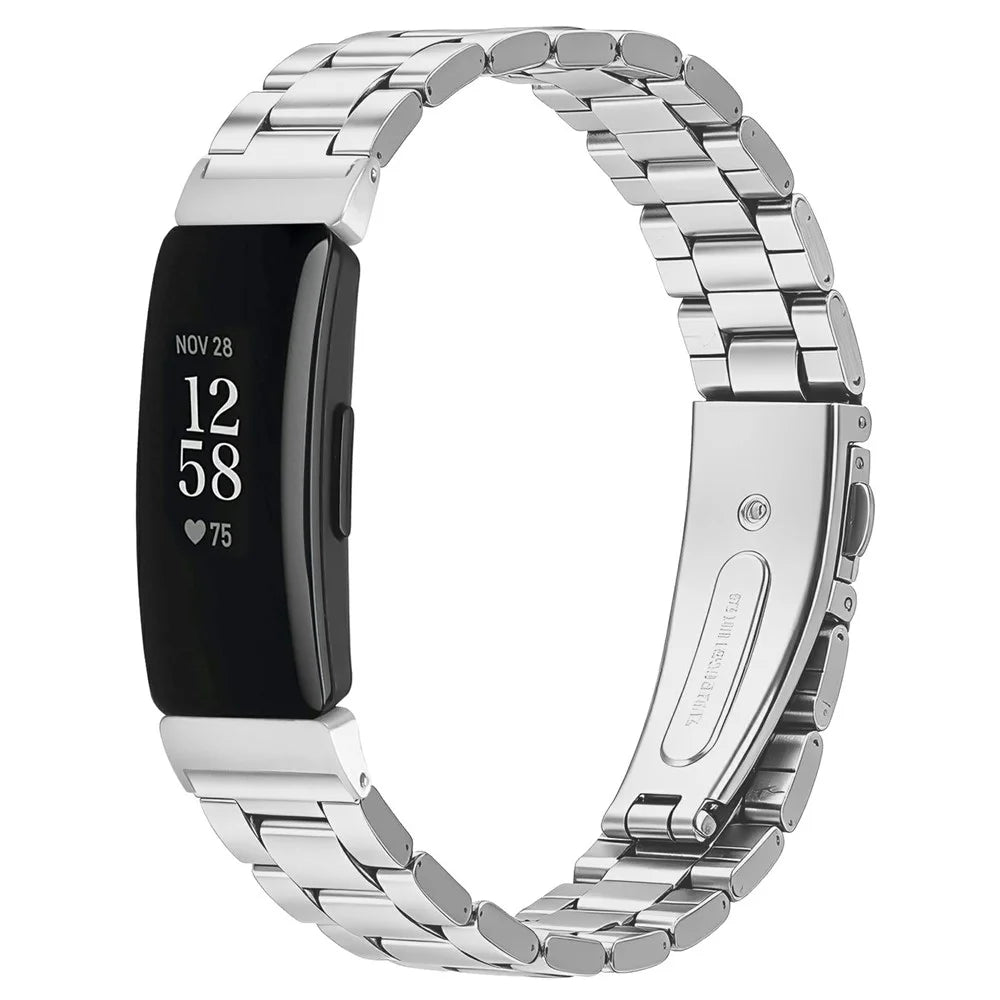 Stainless Steel Band for Fitbit Inspire / Inspire 2 / Inspire HR Three-bead Watch Strap with Folding Clasp - Silver - 2