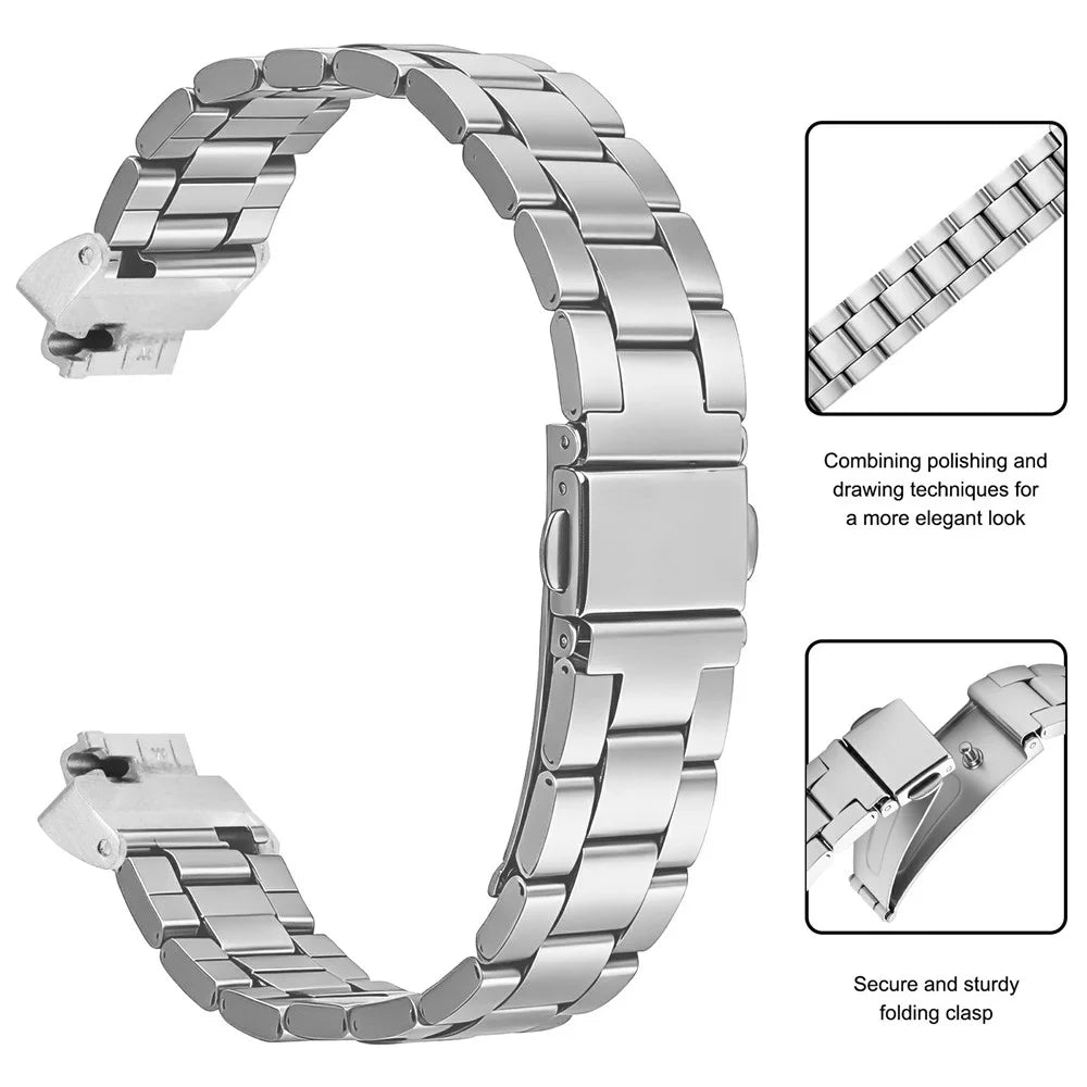 Stainless Steel Band for Fitbit Inspire / Inspire 2 / Inspire HR Three-bead Watch Strap with Folding Clasp - Silver - 3