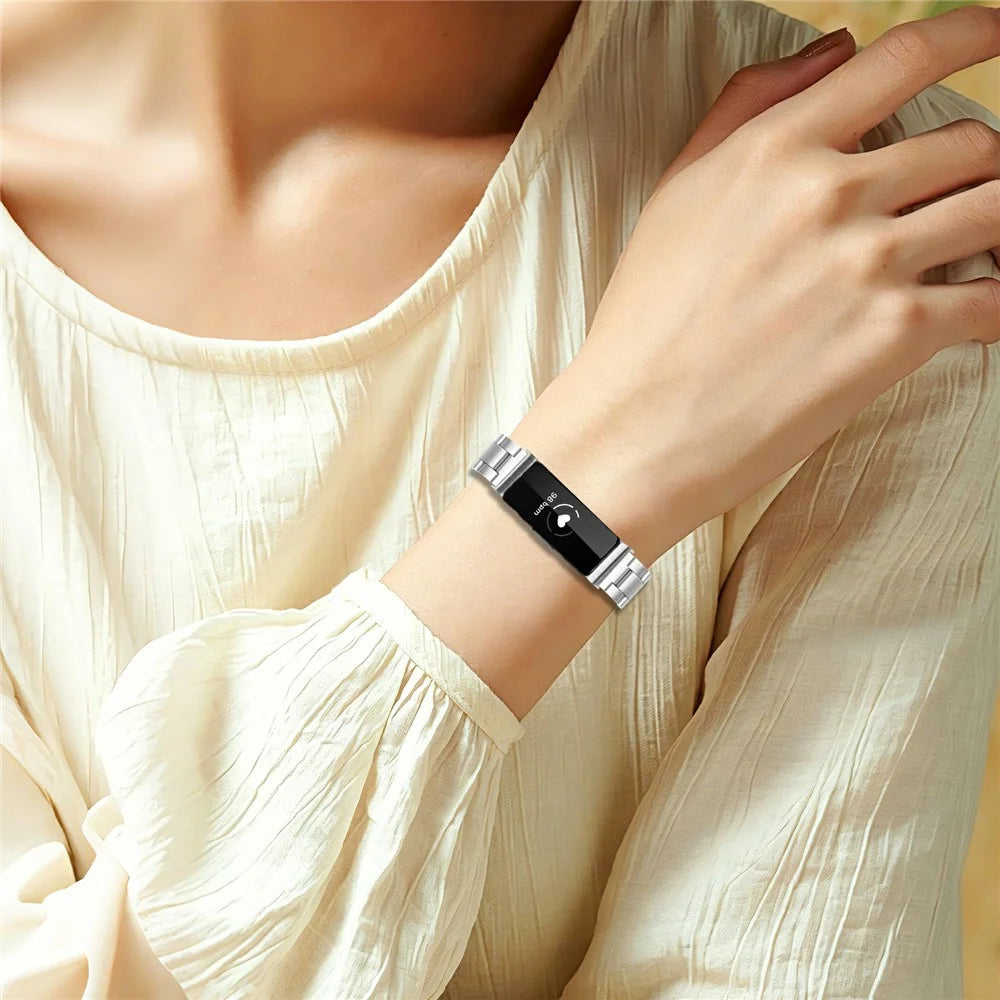 Stainless Steel Band for Fitbit Inspire / Inspire 2 / Inspire HR Three-bead Watch Strap with Folding Clasp - Silver - 5