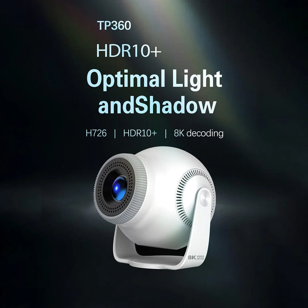 TP360 Mini Smart Projector Android 14.0 WiFi 6 Bluetooth-compatible 5.4 270 Degree Rotate for Home Outdoor - US Plug - 2