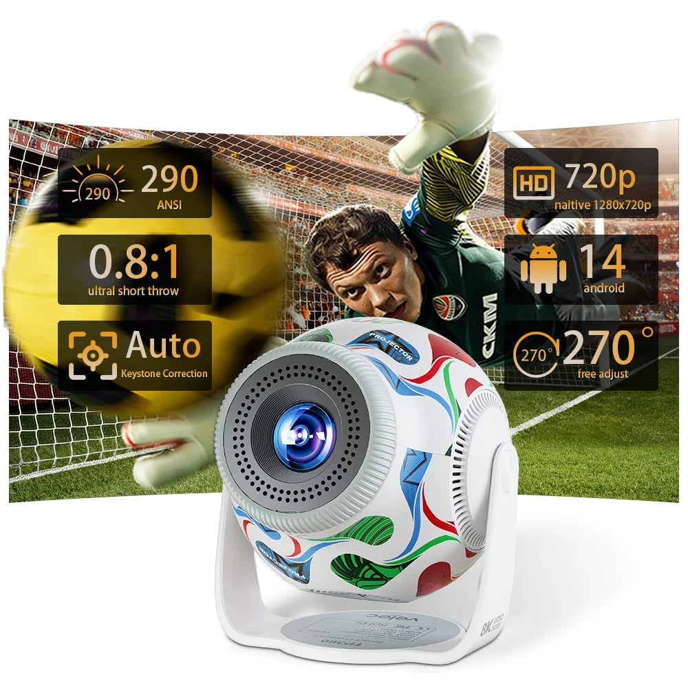 TP360 Football Design Mini Smart Projector Android 14.0 WiFi 6 Bluetooth-compatible 5.4 270 Degree Rotate for Home Outdoor - US Plug - 2
