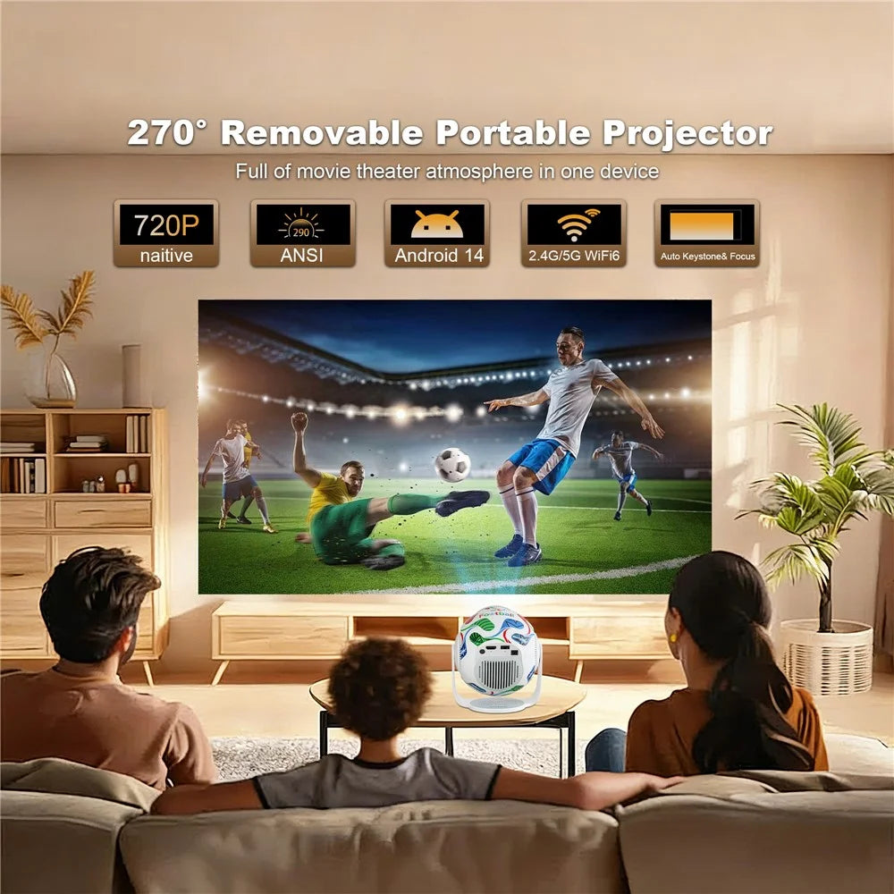 TP360 Football Design Mini Smart Projector Android 14.0 WiFi 6 Bluetooth-compatible 5.4 270 Degree Rotate for Home Outdoor - US Plug - 4