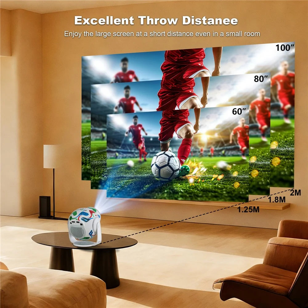 TP360 Football Design Mini Smart Projector Android 14.0 WiFi 6 Bluetooth-compatible 5.4 270 Degree Rotate for Home Outdoor - US Plug - 5