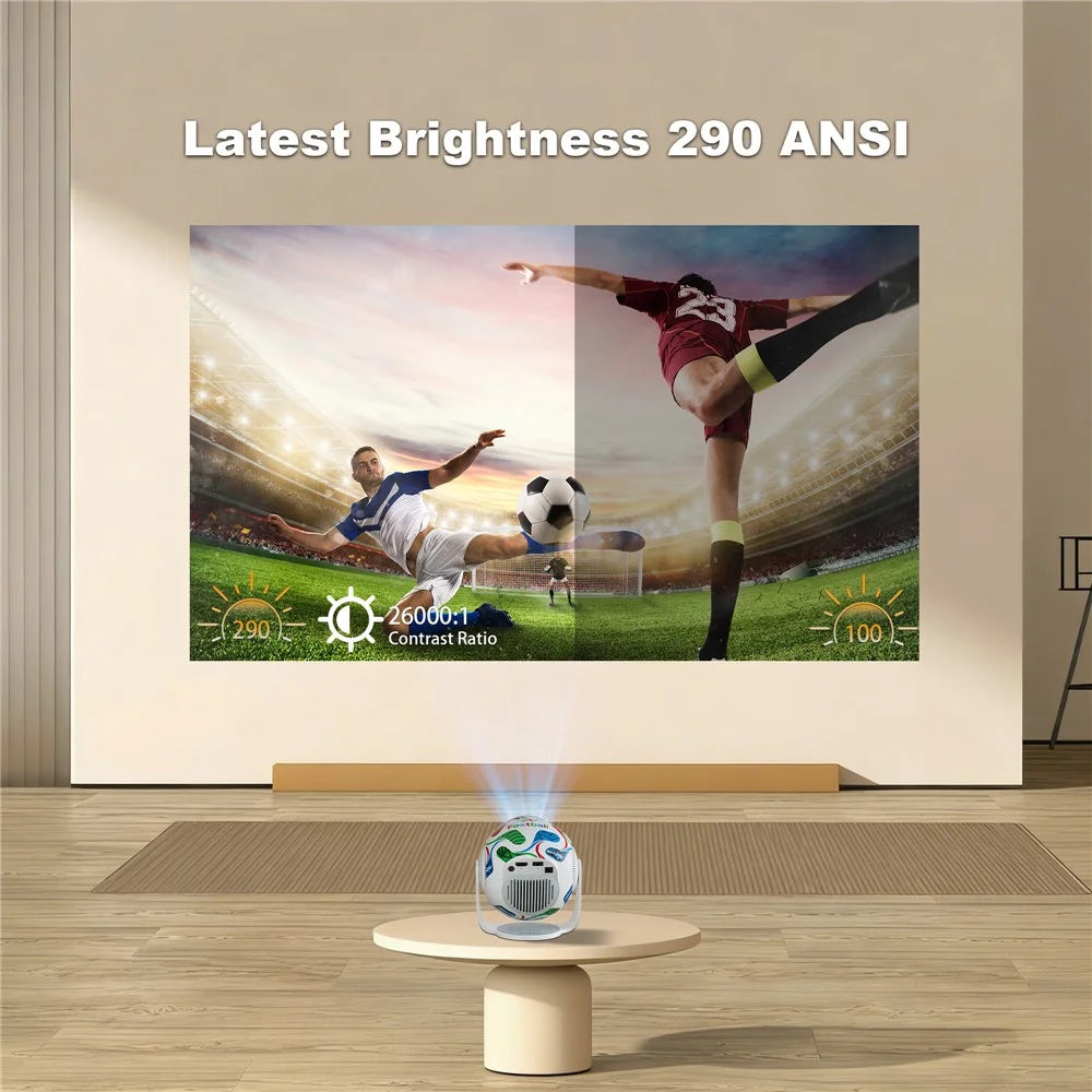 TP360 Football Design Mini Smart Projector Android 14.0 WiFi 6 Bluetooth-compatible 5.4 270 Degree Rotate for Home Outdoor - US Plug - 6