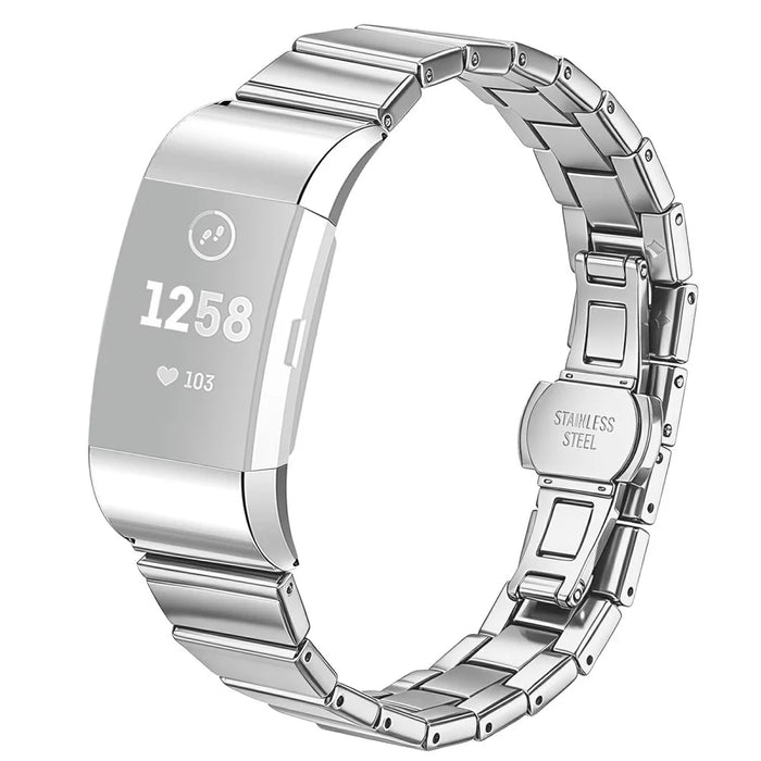 For Fitbit Charge 2 Strap One-bead Stainless Steel Watch Band with Butterfly Buckle - Silver - 1