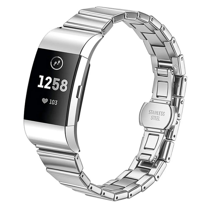 For Fitbit Charge 2 Strap One-bead Stainless Steel Watch Band with Butterfly Buckle - Silver - 2