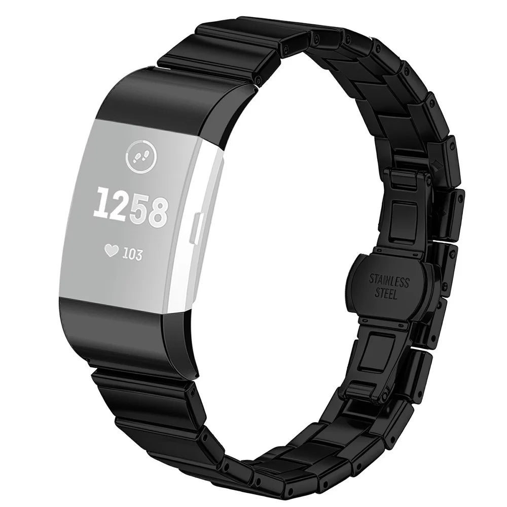 For Fitbit Charge 2 Watch Band One-bead Stainless Steel Smart Watch Bracelet with Butterfly Buckle - Black - 1