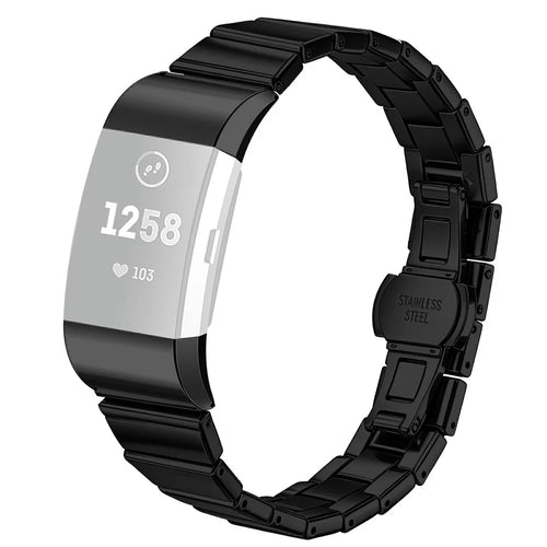 For Fitbit Charge 2 Watch Band One-bead Stainless Steel Smart Watch Bracelet with Butterfly Buckle - Black - 1