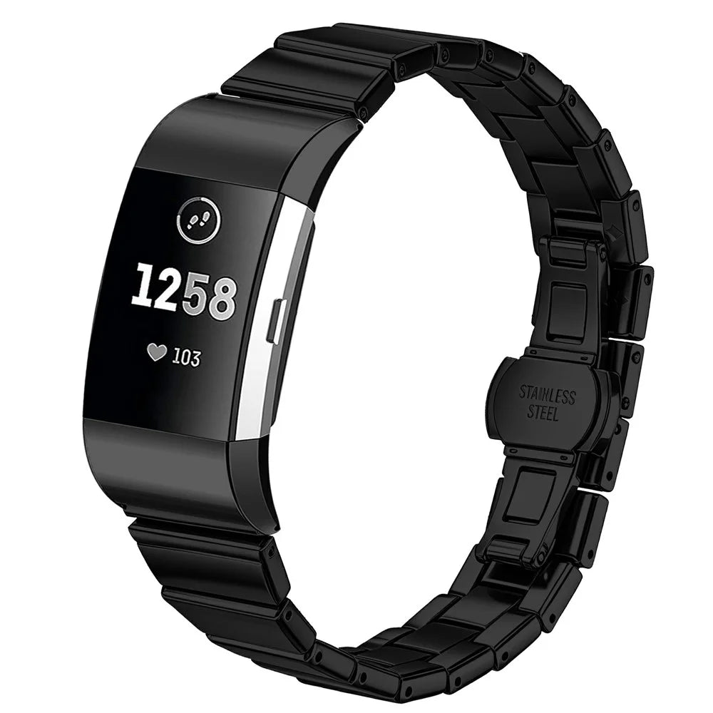 For Fitbit Charge 2 Watch Band One-bead Stainless Steel Smart Watch Bracelet with Butterfly Buckle - Black - 2