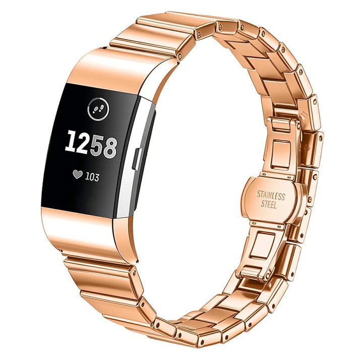 For Fitbit Charge 2 Strap One-bead Stainless Steel Replacement Metal Watch Band with Butterfly Buckle - Rose Gold - 2