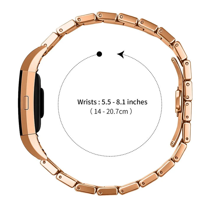 For Fitbit Charge 2 Strap One-bead Stainless Steel Replacement Metal Watch Band with Butterfly Buckle - Rose Gold - 7