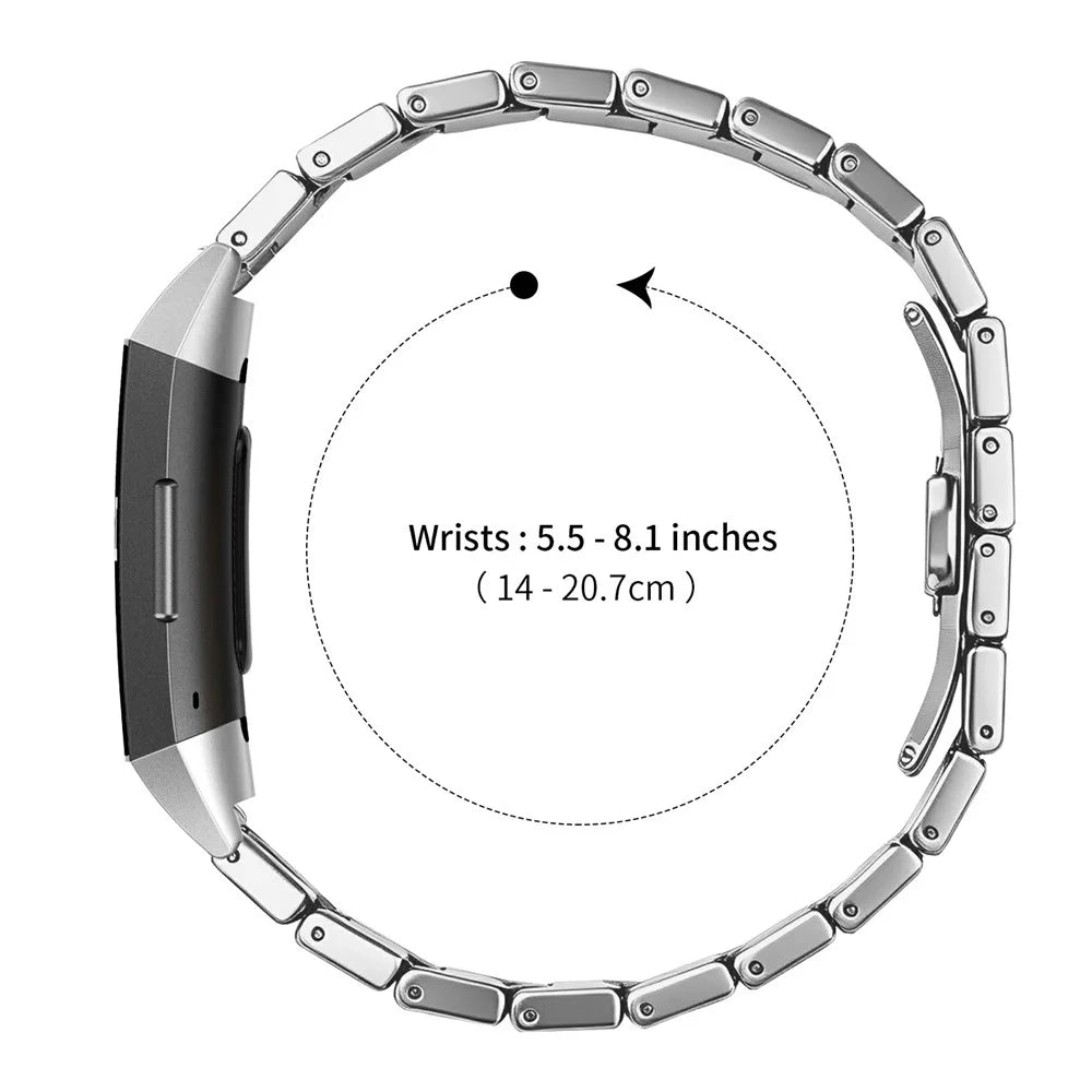 For Fitbit Charge 3 Strap One-bead Stainless Steel Watch Band with Butterfly Buckle - Silver - 7