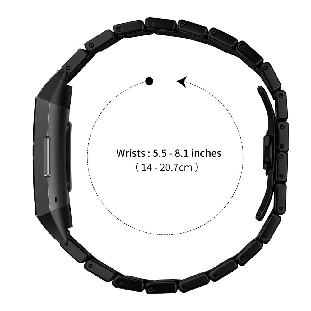 For Fitbit Charge 3 Watch Band One-bead Stainless Steel Smart Watch Bracelet with Butterfly Buckle - Black - 7