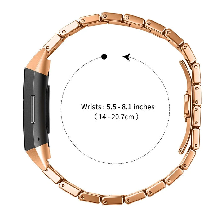 For Fitbit Charge 3 Strap One-bead Stainless Steel Replacement Metal Watch Band with Butterfly Buckle - Rose Gold - 7