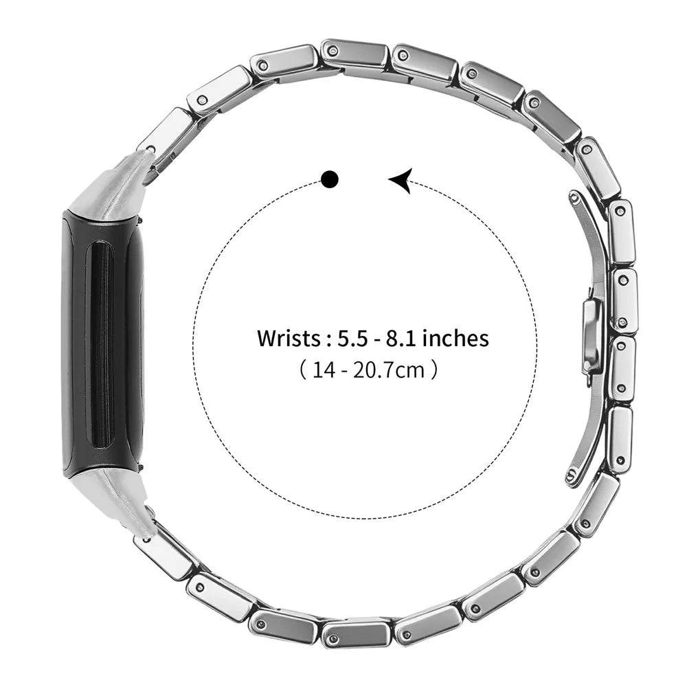 For Fitbit Charge 6 / Charge 5 Strap One-bead Stainless Steel Watch Band with Butterfly Buckle - Silver - 7