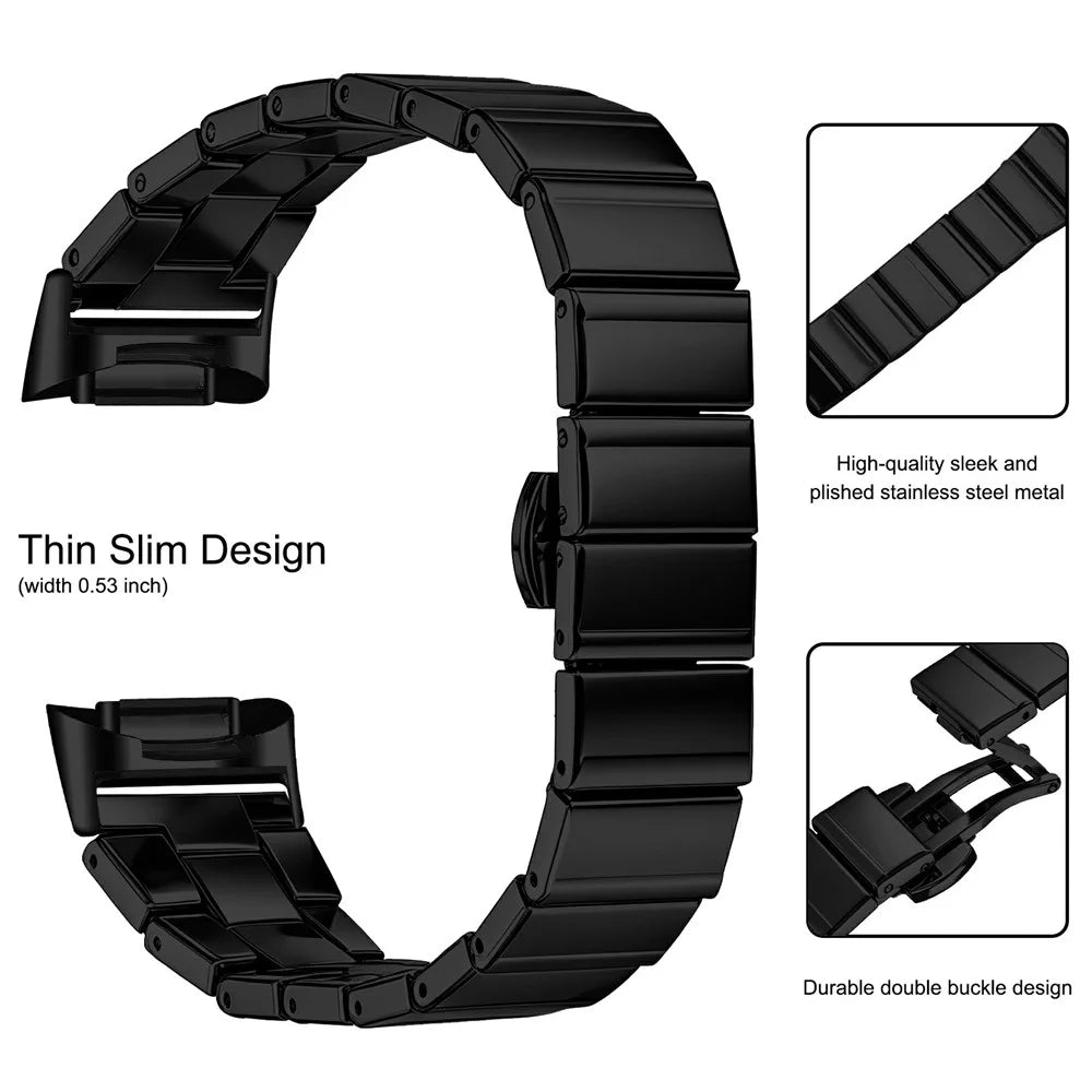 For Fitbit Charge 6 / Charge 5 Watch Band One-bead Stainless Steel Smart Watch Bracelet with Butterfly Buckle - Black - 3