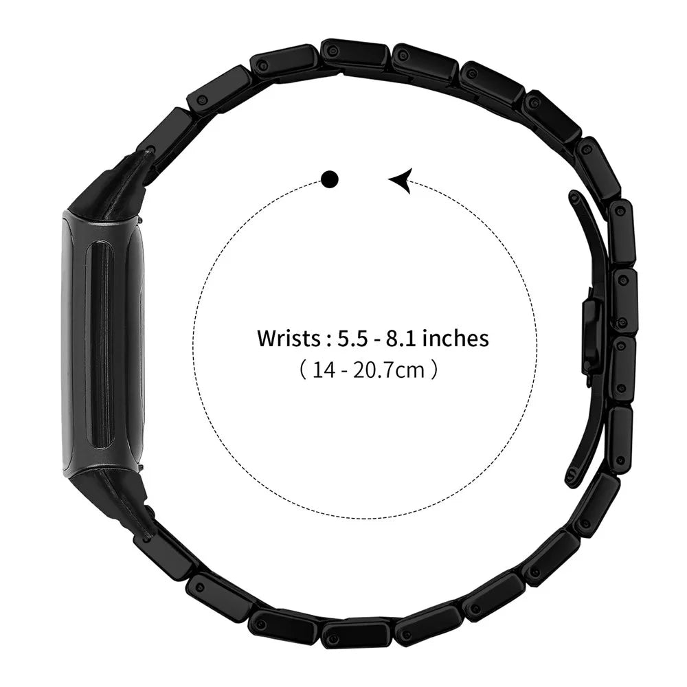 For Fitbit Charge 6 / Charge 5 Watch Band One-bead Stainless Steel Smart Watch Bracelet with Butterfly Buckle - Black - 7