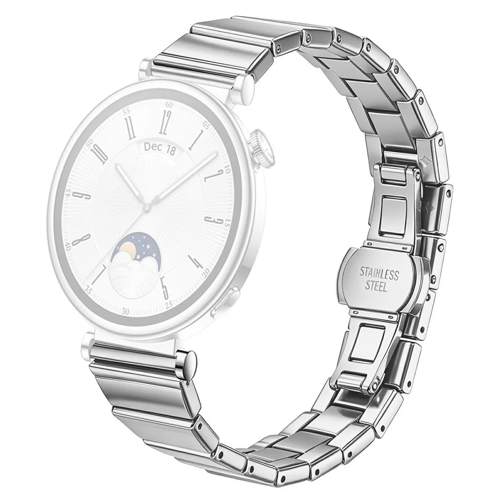 For Huawei Watch GT 4 41mm Strap 18mm One-bead Stainless Steel Watch Band with Butterfly Buckle - Silver - 1