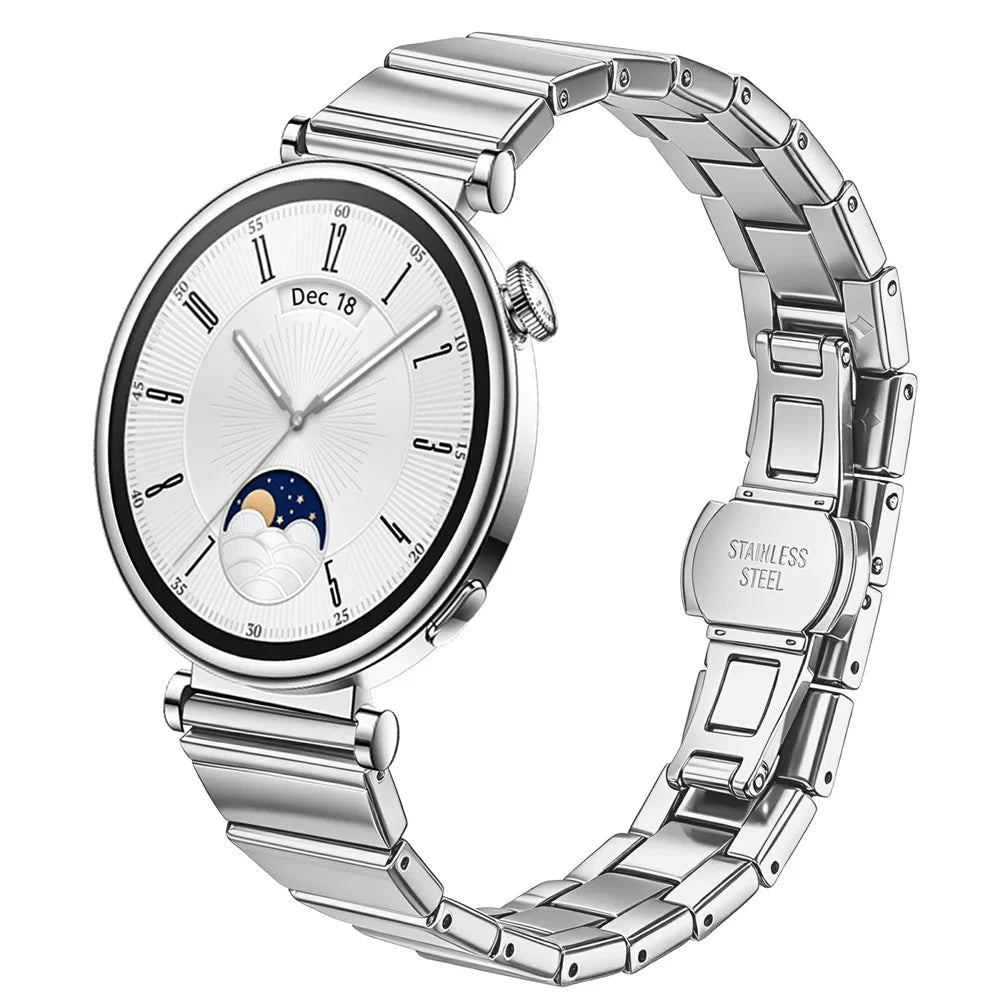 For Huawei Watch GT 4 41mm Strap 18mm One-bead Stainless Steel Watch Band with Butterfly Buckle - Silver - 2