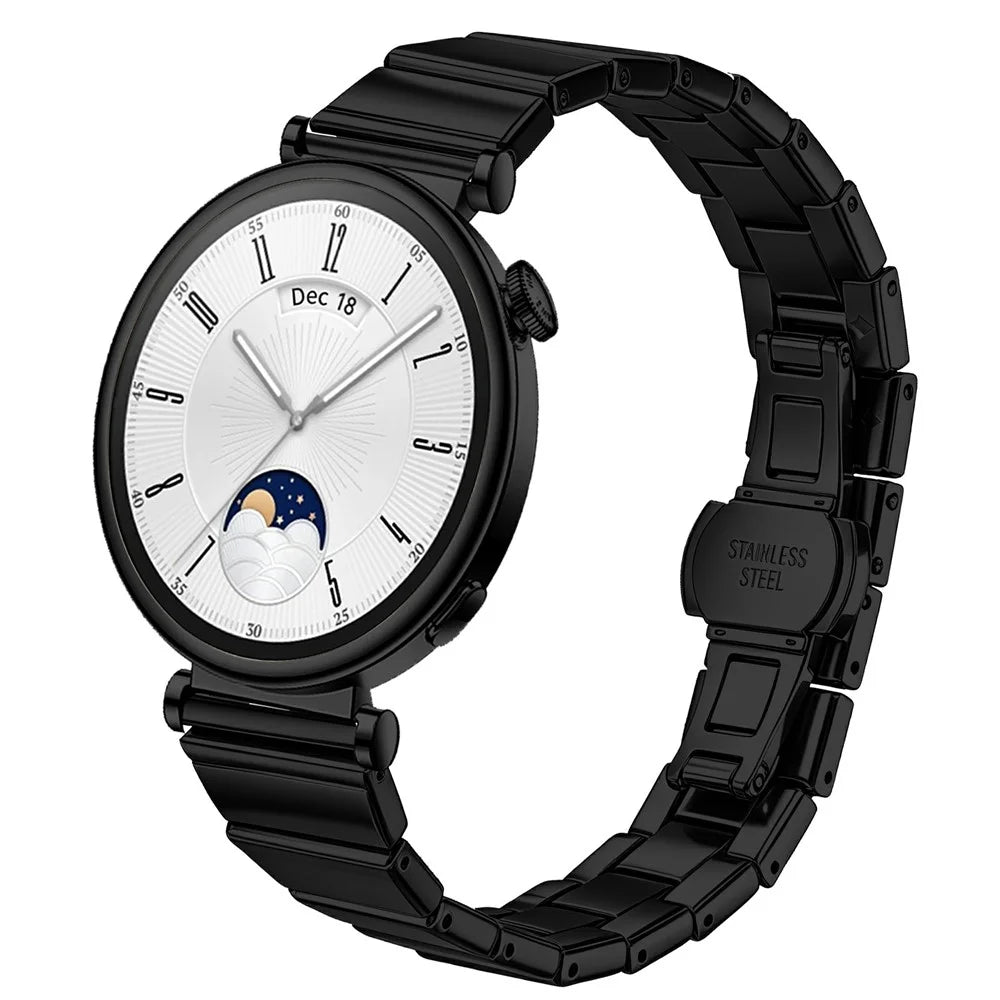 For Huawei Watch GT 4 41mm Watch Band 18mm One-bead Stainless Steel Smart Watch Bracelet with Butterfly Buckle - Black - 2