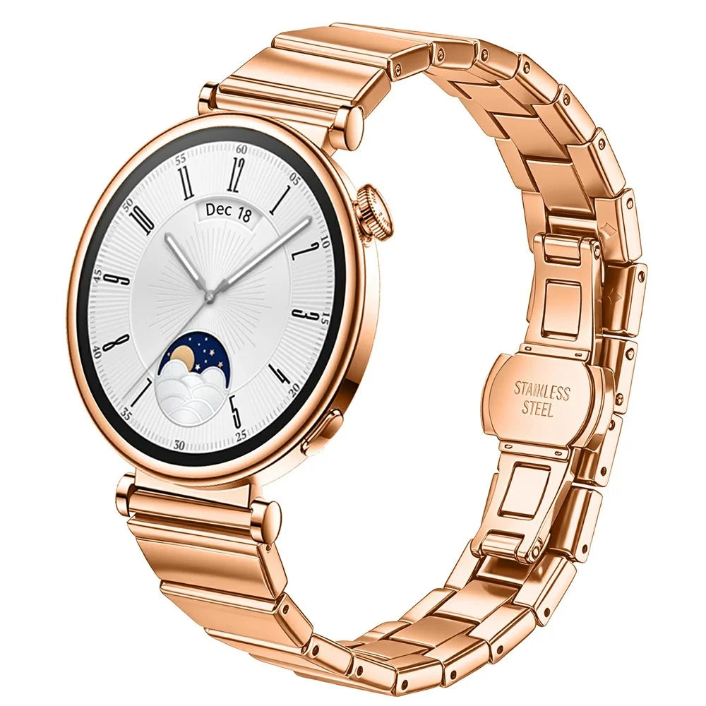 For Huawei Watch GT 4 41mm Strap 18mm One-bead Stainless Steel Replacement Metal Watch Band with Butterfly Buckle - Rose Gold - 2
