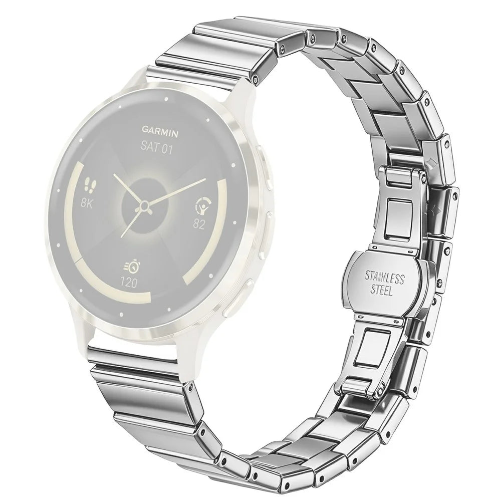 For Garmin Forerunner 265S Strap 18mm One-bead Stainless Steel Watch Band with Butterfly Buckle - Silver - 1