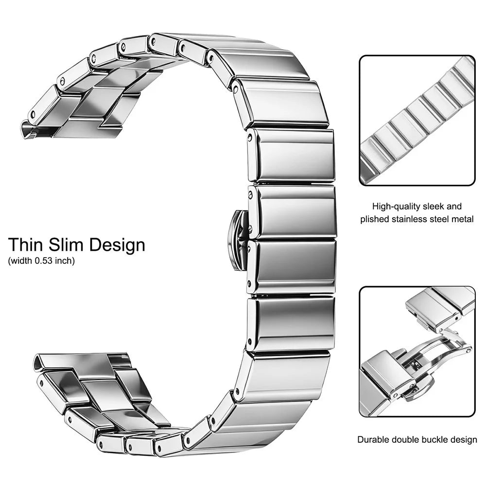 For Garmin Forerunner 265S Strap 18mm One-bead Stainless Steel Watch Band with Butterfly Buckle - Silver - 3