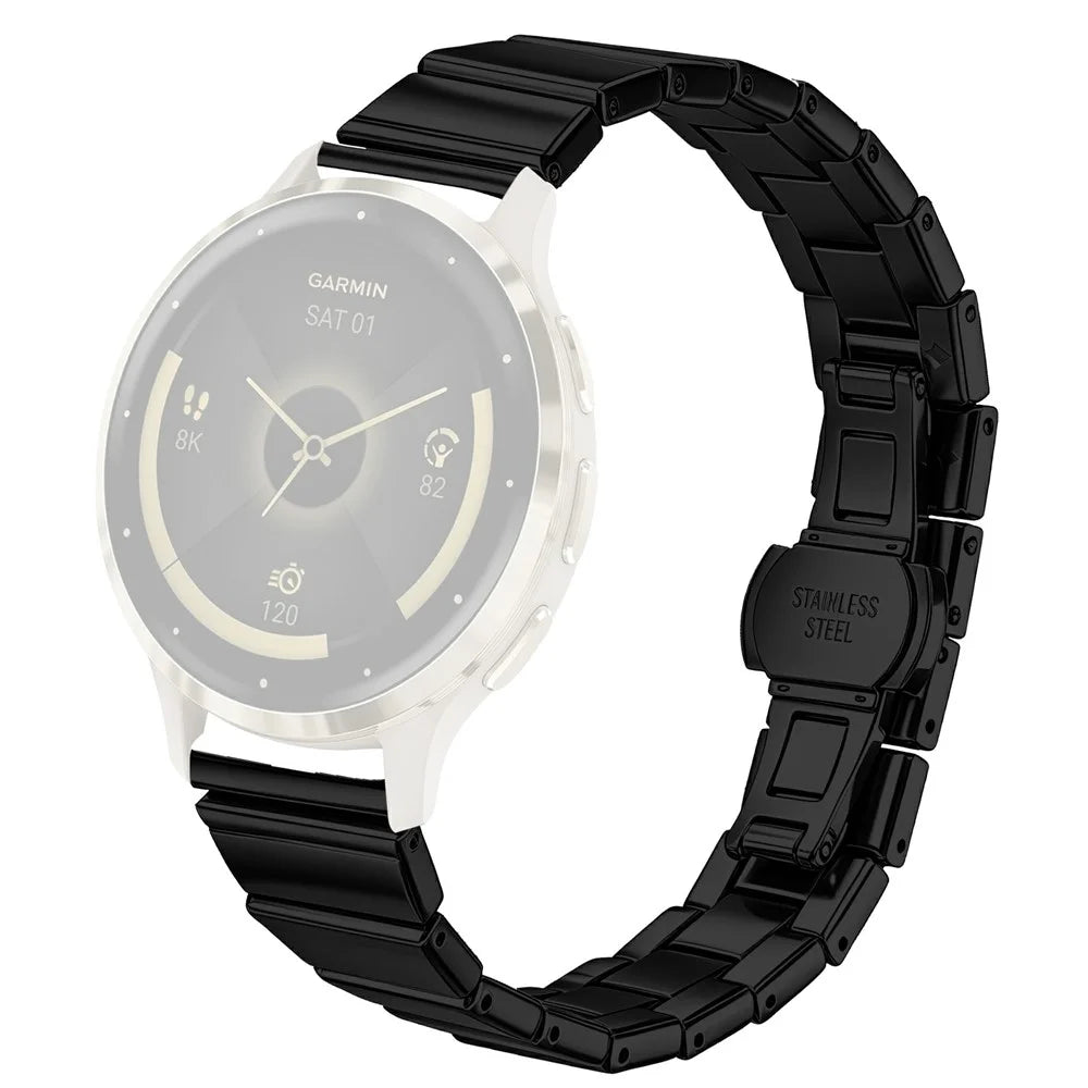 For Garmin Forerunner 265S Watch Band 18mm One-bead Stainless Steel Smart Watch Bracelet with Butterfly Buckle - Black - 1