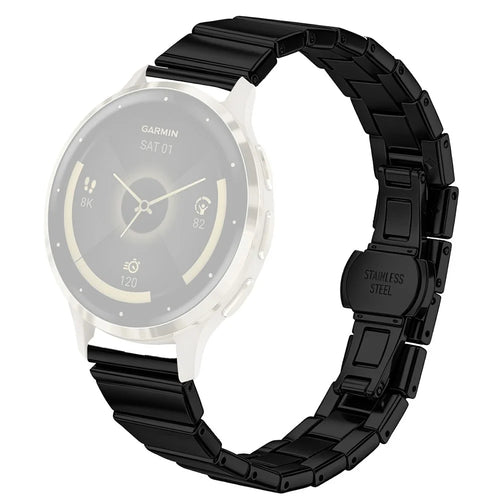 For Garmin Forerunner 265S Watch Band 18mm One-bead Stainless Steel Smart Watch Bracelet with Butterfly Buckle - Black - 1