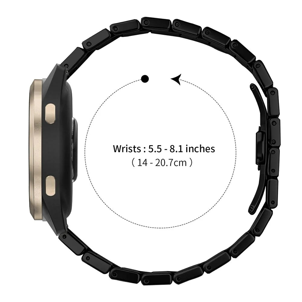 For Garmin Forerunner 265S Watch Band 18mm One-bead Stainless Steel Smart Watch Bracelet with Butterfly Buckle - Black - 7