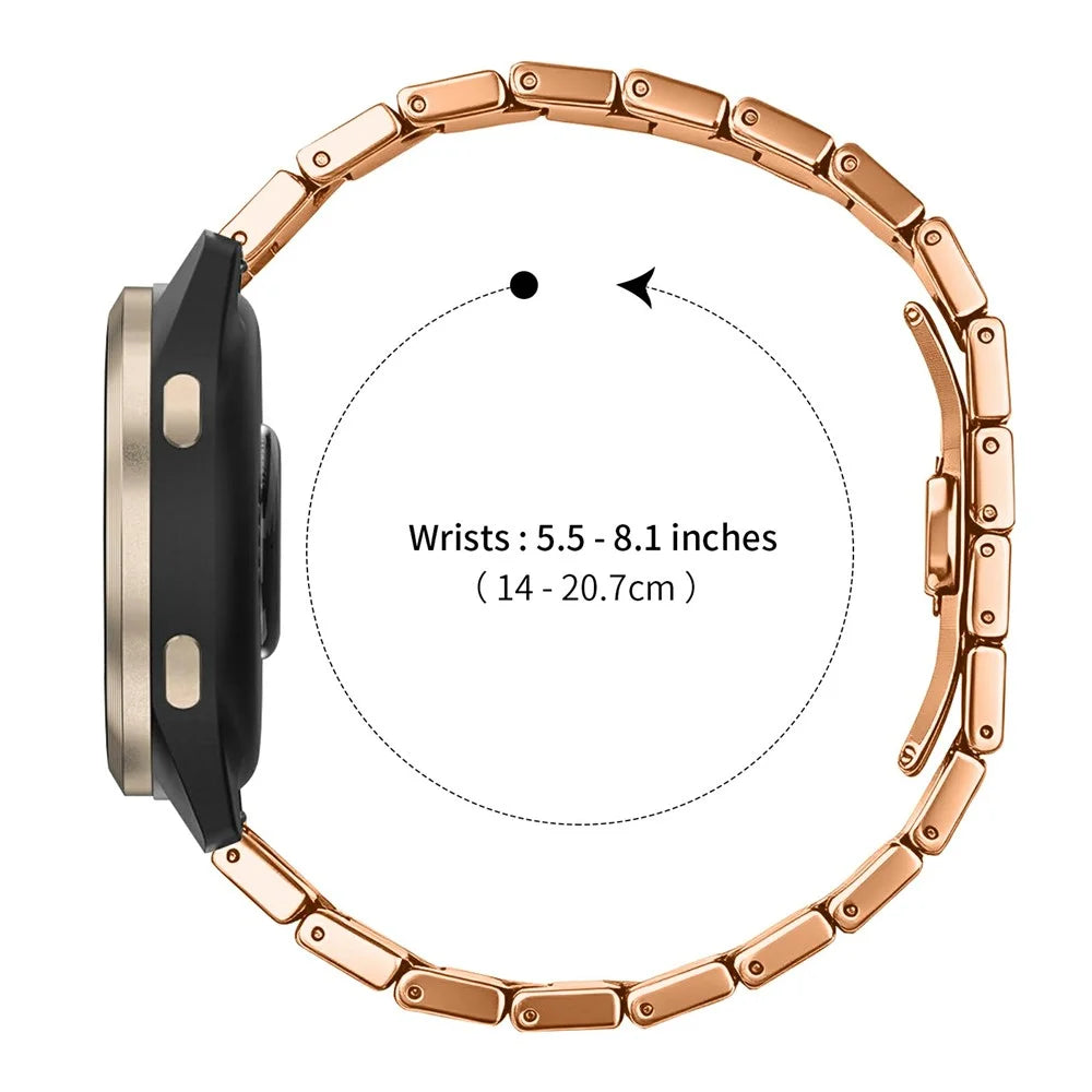 For Garmin Forerunner 265S Strap 18mm One-bead Stainless Steel Replacement Metal Watch Band with Butterfly Buckle - Rose Gold - 7