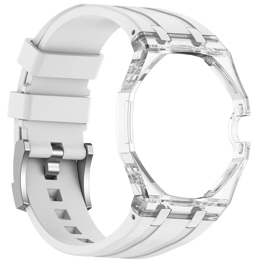 For Swatch Royal Pop Silicone Band 3 O'Clock Crown Strap with Transparent PC Case - White - 1