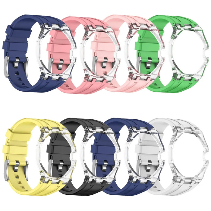 For Swatch Royal Pop Silicone Band 3 O'Clock Crown Strap with Transparent PC Case - White - 5