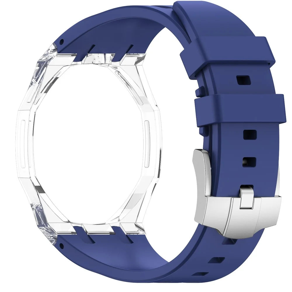 For Swatch Royal Pop Silicone Band 12 O'Clock Crown Strap with Transparent PC Case - Dark Blue - 1
