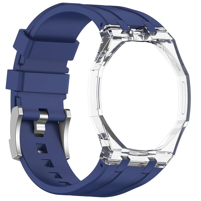 For Swatch Royal Pop Silicone Band 12 O'Clock Crown Strap with Transparent PC Case - Dark Blue - 4