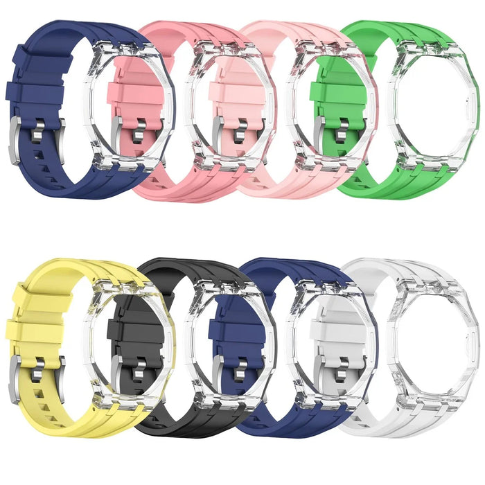 For Swatch Royal Pop Silicone Band 12 O'Clock Crown Strap with Transparent PC Case - Dark Blue - 5