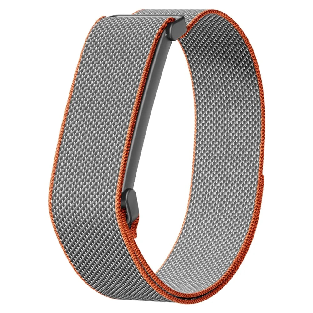 For Google Fitbit Air Strap Metal Frame Checkered Nylon Magic Tape Wristband - Grey / Orange - 1