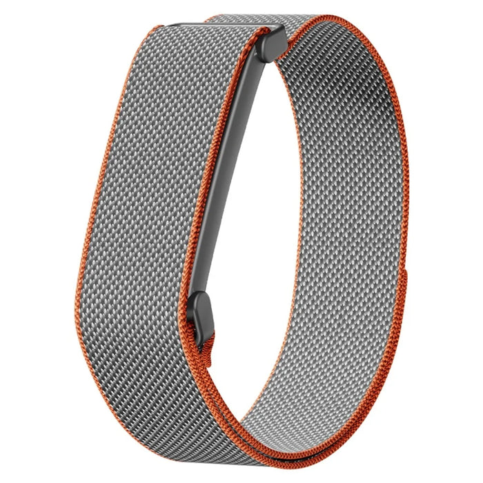 For Google Fitbit Air Strap Metal Frame Checkered Nylon Magic Tape Wristband - Grey / Orange - 1