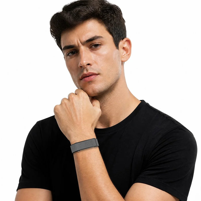 For Google Fitbit Air Strap Metal Frame Checkered Nylon Magic Tape Wristband - Grey / Orange - 2