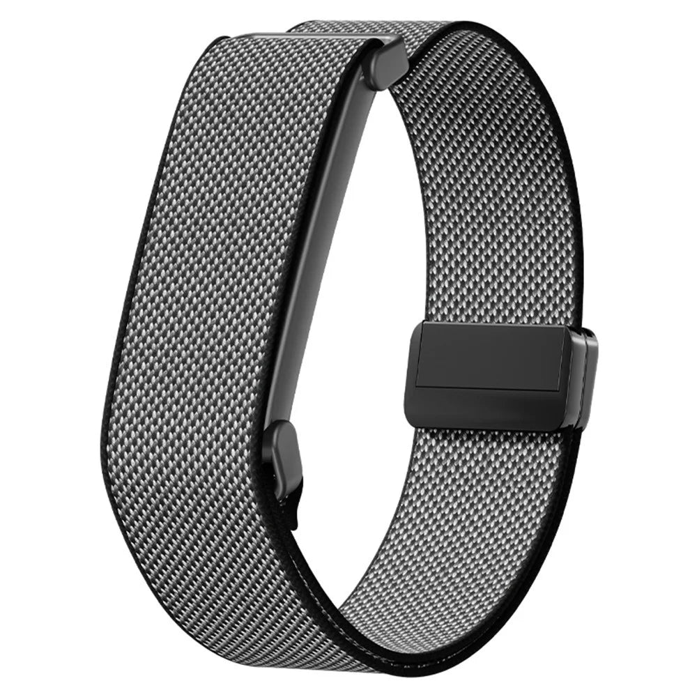 For Google Fitbit Air Nylon Strap Metal Frame Magnetic Checkered Woven Sport Band - Black - 1