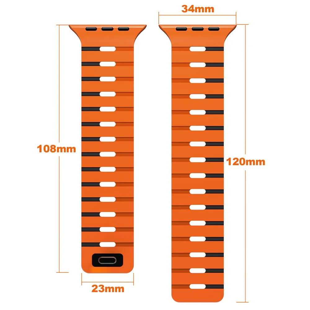 Silicone Band for Apple Watch Ultra 3 2 1 49mm / Series 11 10 46mm / 9 8 7 45mm / SE3 SE2 SE 6 5 4 44mm / 3 2 1 42mm Dual Color Magnetic Piano Key Strap - White / Black - 4