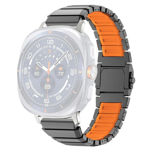 For Samsung Galaxy Watch Ultra2 47mm / Watch Ultra (2025) 47mm / Watch Ultra 47mm Strap Titanium Metal + Silicone Magnetic Clasp Replacement Wristband - Black+Orange - 1