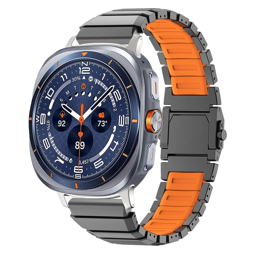 For Samsung Galaxy Watch Ultra2 47mm / Watch Ultra (2025) 47mm / Watch Ultra 47mm Strap Titanium Metal + Silicone Magnetic Clasp Replacement Wristband - Black+Orange - 2