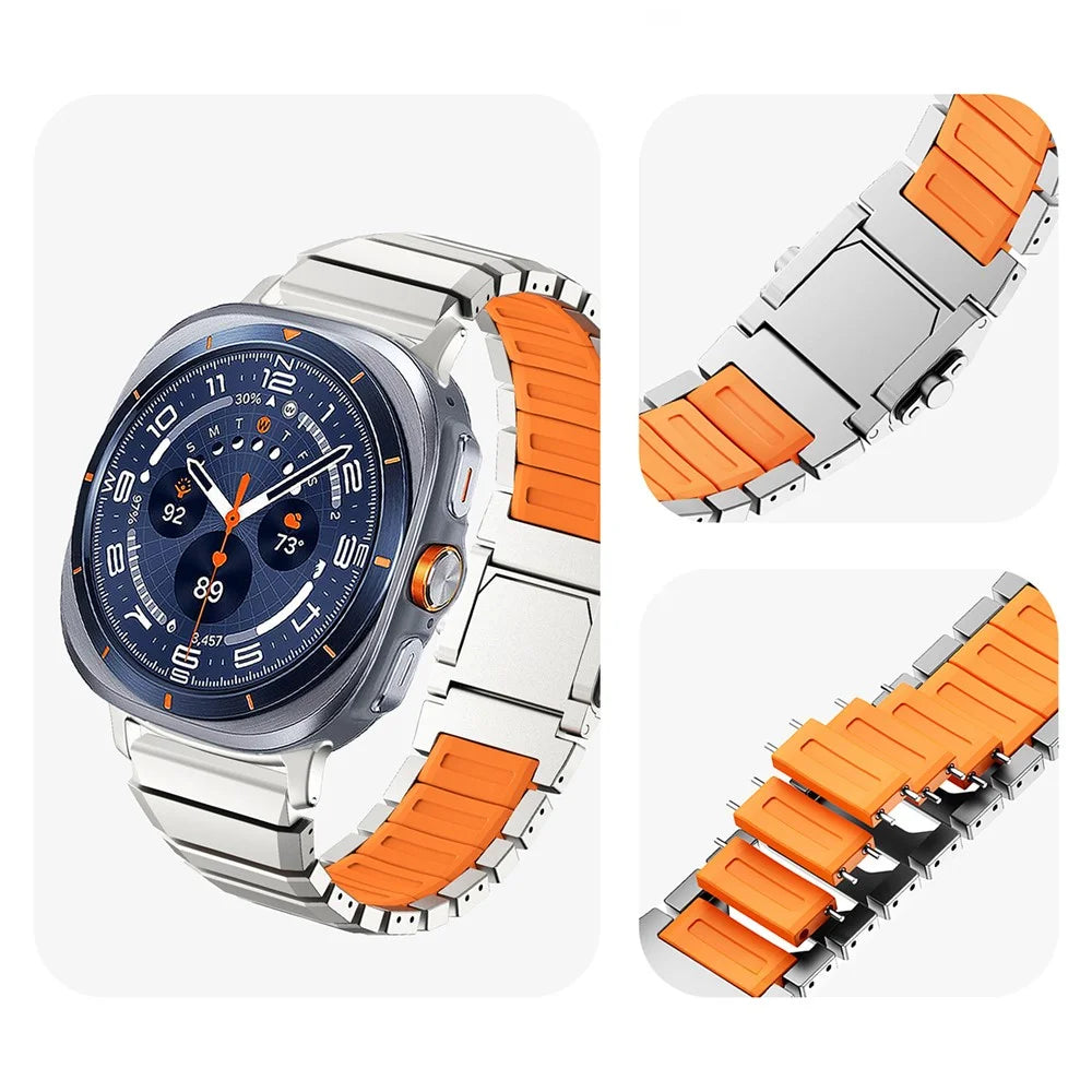 For Samsung Galaxy Watch Ultra2 47mm / Watch Ultra (2025) 47mm / Watch Ultra 47mm Strap Titanium Metal + Silicone Magnetic Clasp Replacement Wristband - Black+Orange - 4