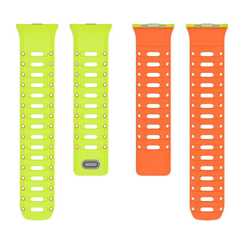 Silicone Strap for Xiaomi Smart Band 10 Pro / 9 Pro / 8 Pro / Redmi Watch 6 / 5 / 4 Magnetic Breathable Two-Tone Replacement Band - Grass Green+Orange - 4