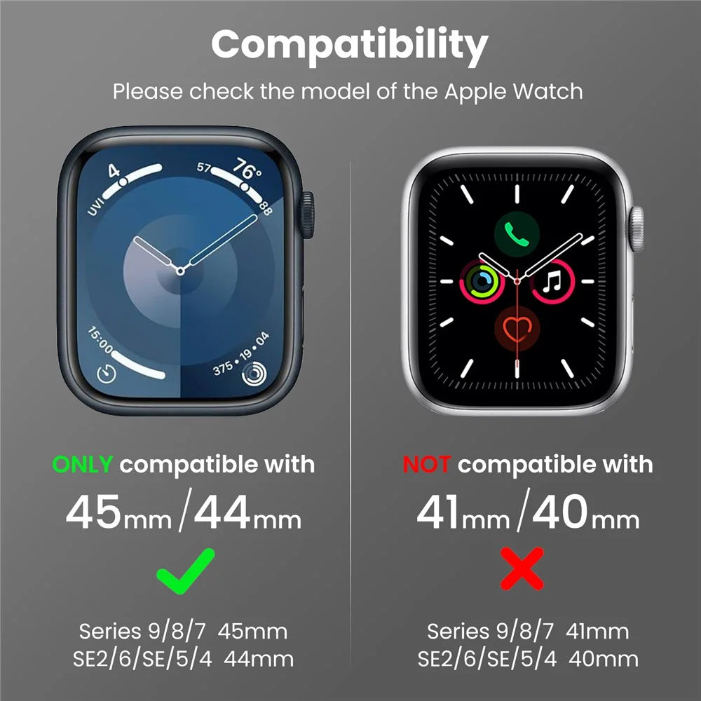 AHASTYLE WE27 Watch Band for Apple Watch Series 9 8 7 45mm / SE3 SE2 SE 6 5 4 44mm PC+TPU Integrated Strap with Aluminum Alloy Protective Case  - Black+Black - 6