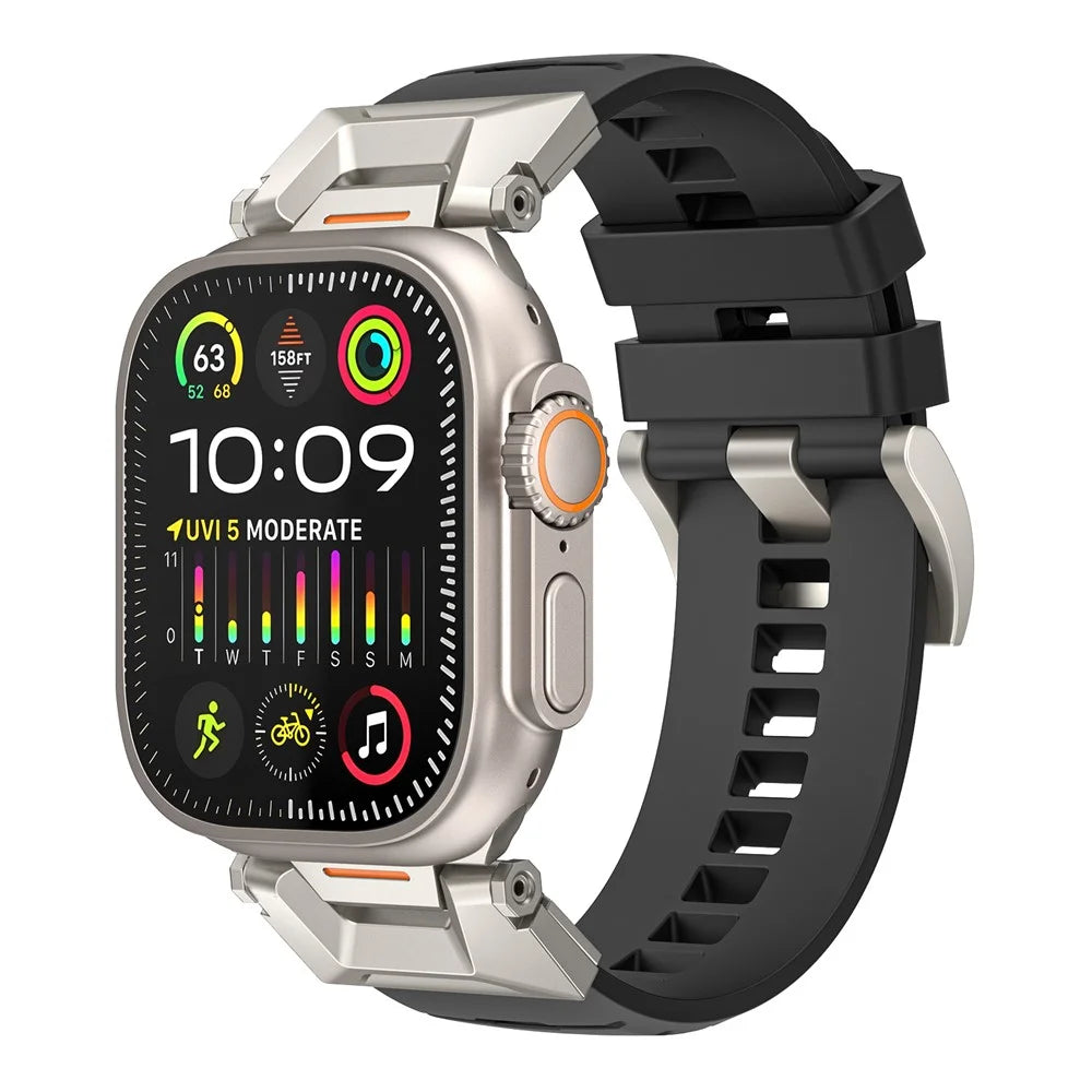 AHASTYLE WE30 Fluororubber Band for Apple Watch Ultra 3 2 1 49mm / Series 11 10 46mm / 9 8 7 45mm / SE3 SE2 SE 6 5 4 44mm / 3 2 1 42mm Breathable Rugged Replacement Strap - Black - 2