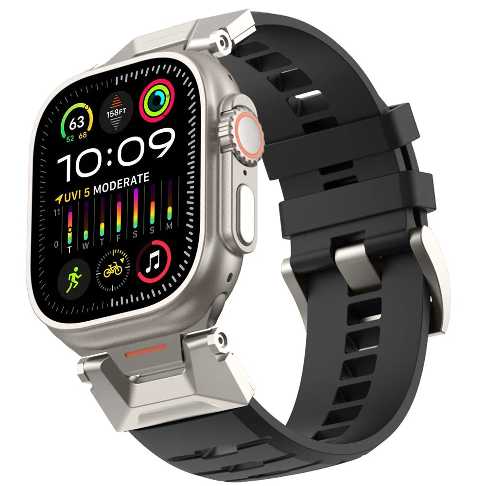 AHASTYLE WE30 Fluororubber Band for Apple Watch Ultra 3 2 1 49mm / Series 11 10 46mm / 9 8 7 45mm / SE3 SE2 SE 6 5 4 44mm / 3 2 1 42mm Breathable Rugged Replacement Strap - Black - 3