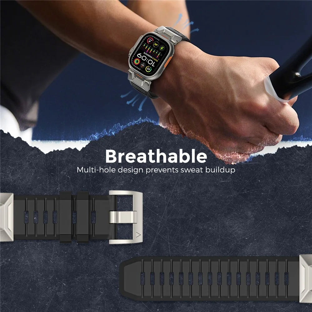 AHASTYLE WE30 Fluororubber Band for Apple Watch Ultra 3 2 1 49mm / Series 11 10 46mm / 9 8 7 45mm / SE3 SE2 SE 6 5 4 44mm / 3 2 1 42mm Breathable Rugged Replacement Strap - Black - 5