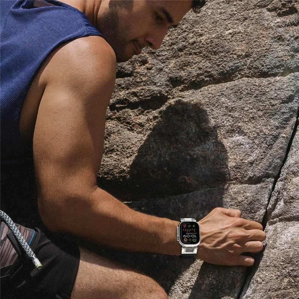 AHASTYLE WE30 Fluororubber Band for Apple Watch Ultra 3 2 1 49mm / Series 11 10 46mm / 9 8 7 45mm / SE3 SE2 SE 6 5 4 44mm / 3 2 1 42mm Breathable Rugged Replacement Strap - Black - 6